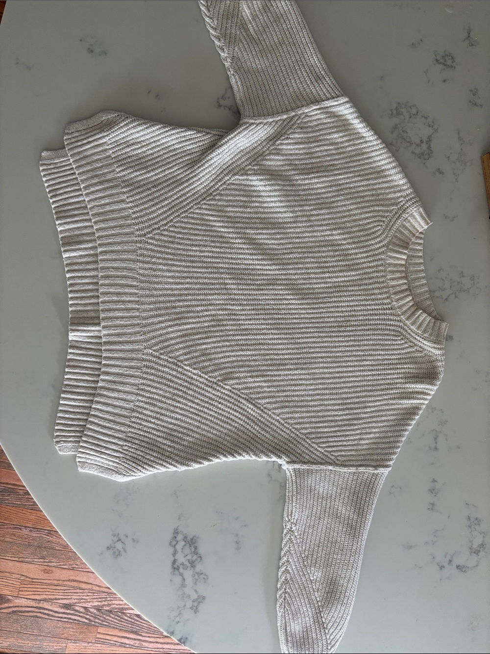 American Eagle Outfitters Light Cream Ribbed Crewneck Sweater
